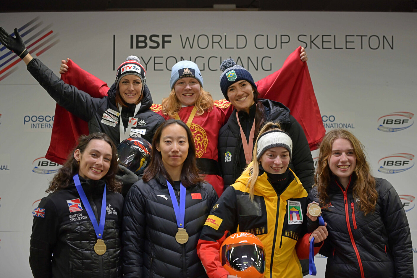 Bob-Skeleton Damen freuen sich über Erolge beim Weltcup in Pyeongchang (c) KBSF